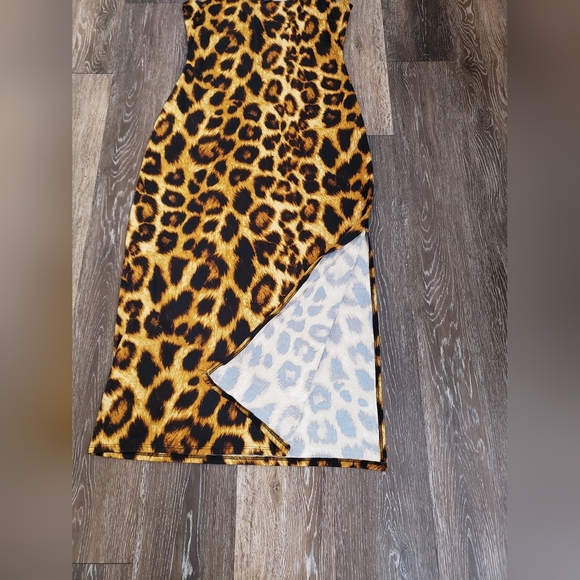 BEBE Leopard Print Midi Dress with Chain Straps Size ) - Picture 3 of 9